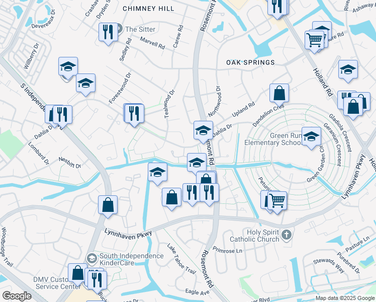 map of restaurants, bars, coffee shops, grocery stores, and more near 3651 Ship Chandlers Wharf in Virginia Beach