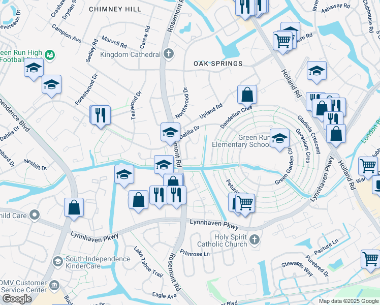 map of restaurants, bars, coffee shops, grocery stores, and more near 3537 Shawn Court in Virginia Beach