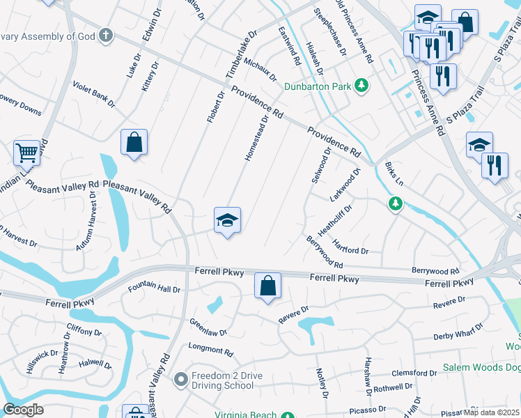 map of restaurants, bars, coffee shops, grocery stores, and more near 1220 Glenside Drive in Virginia Beach