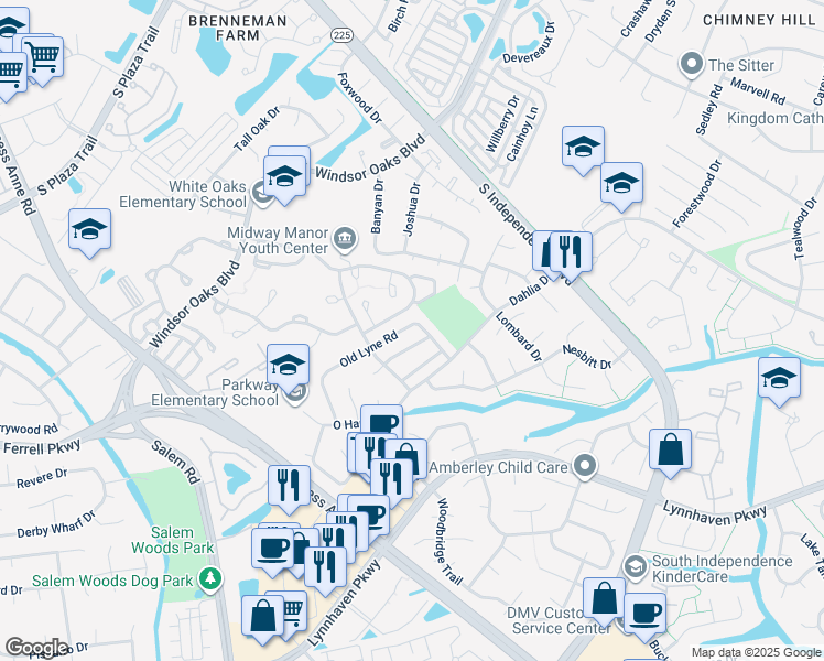 map of restaurants, bars, coffee shops, grocery stores, and more near 4131 Old Lyne Road in Virginia Beach