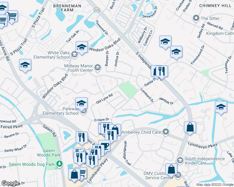 map of restaurants, bars, coffee shops, grocery stores, and more near 4131 Old Lyne Road in Virginia Beach