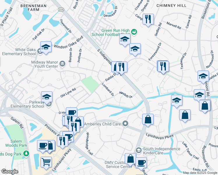 map of restaurants, bars, coffee shops, grocery stores, and more near 4024 Lombard Drive in Virginia Beach