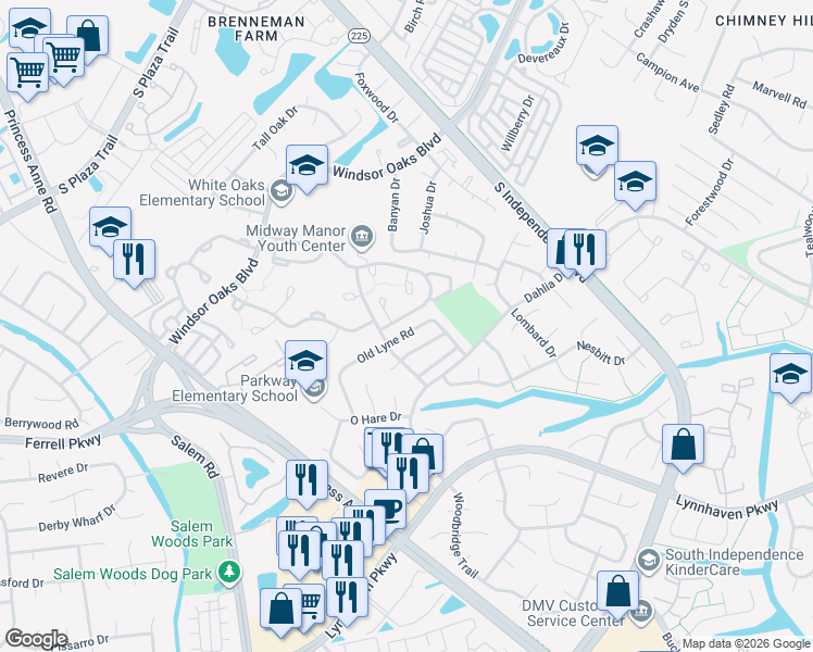 map of restaurants, bars, coffee shops, grocery stores, and more near 4149 Old Lyne Road in Virginia Beach