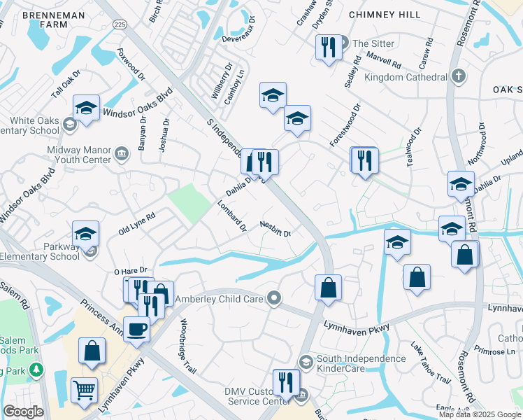 map of restaurants, bars, coffee shops, grocery stores, and more near 1273 Nesbitt Drive in Virginia Beach