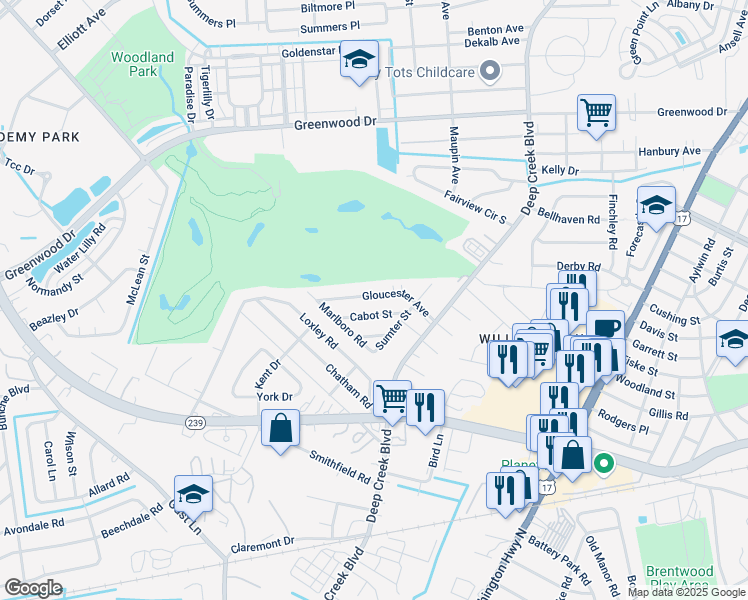 map of restaurants, bars, coffee shops, grocery stores, and more near 403 Cabot Street in Portsmouth