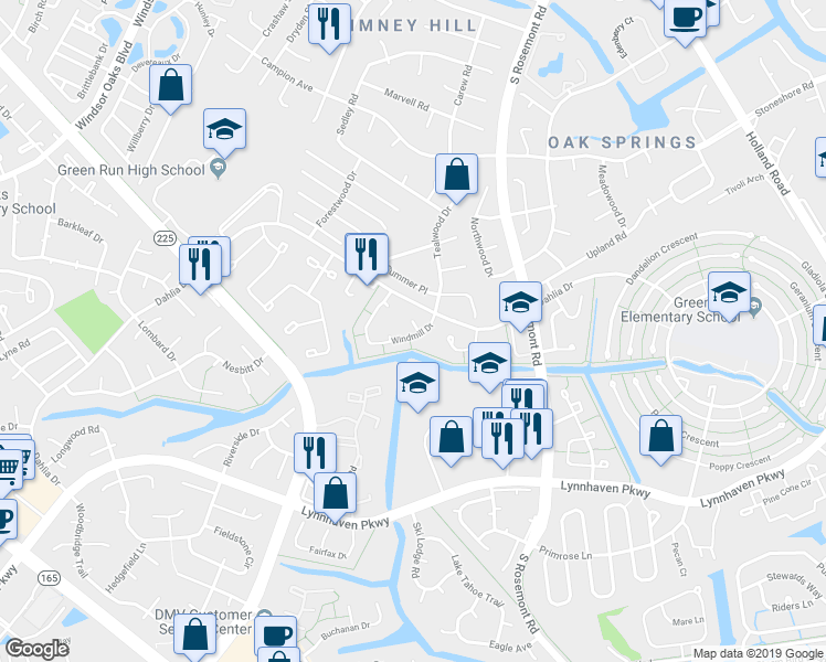map of restaurants, bars, coffee shops, grocery stores, and more near 3667 Windmill Drive in Virginia Beach