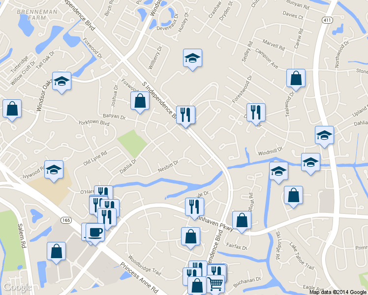 map of restaurants, bars, coffee shops, grocery stores, and more near 1120 Confederate Crescent in Virginia Beach