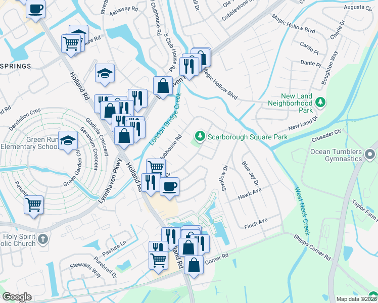 map of restaurants, bars, coffee shops, grocery stores, and more near 1184 Warwick Drive in Virginia Beach