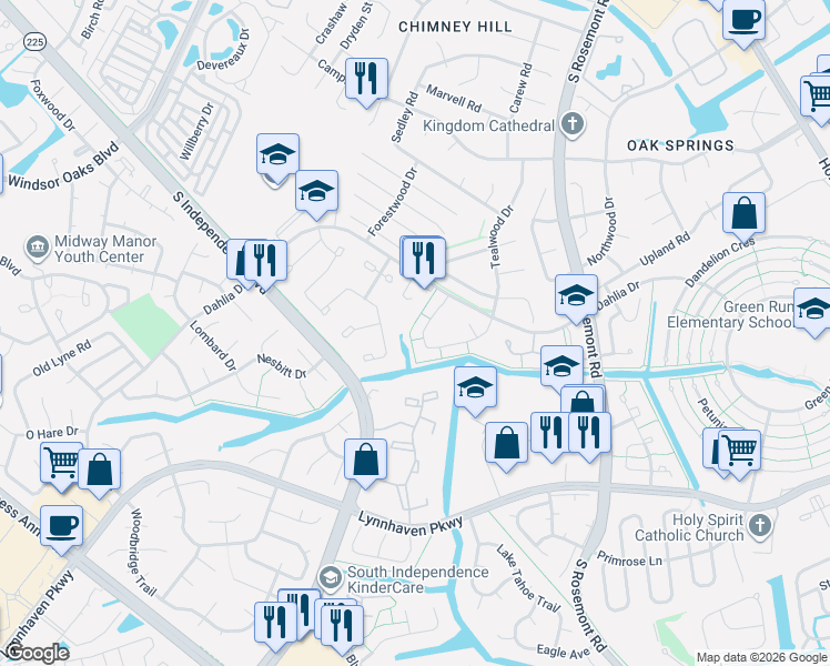 map of restaurants, bars, coffee shops, grocery stores, and more near 3620 Windmill Drive in Virginia Beach