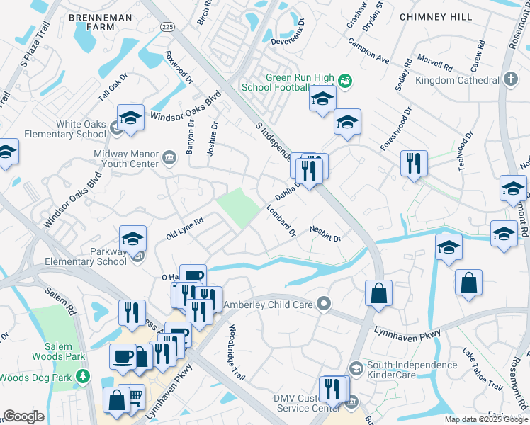 map of restaurants, bars, coffee shops, grocery stores, and more near 1208 Tamara Court in Virginia Beach