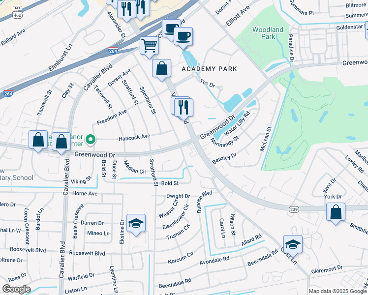 map of restaurants, bars, coffee shops, grocery stores, and more near 101 Rapidan Street in Portsmouth