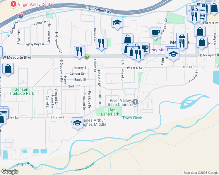 map of restaurants, bars, coffee shops, grocery stores, and more near 443 2nd South Street in Mesquite