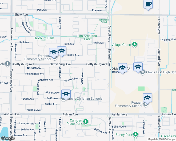 map of restaurants, bars, coffee shops, grocery stores, and more near 2814 Blackwood Avenue in Clovis