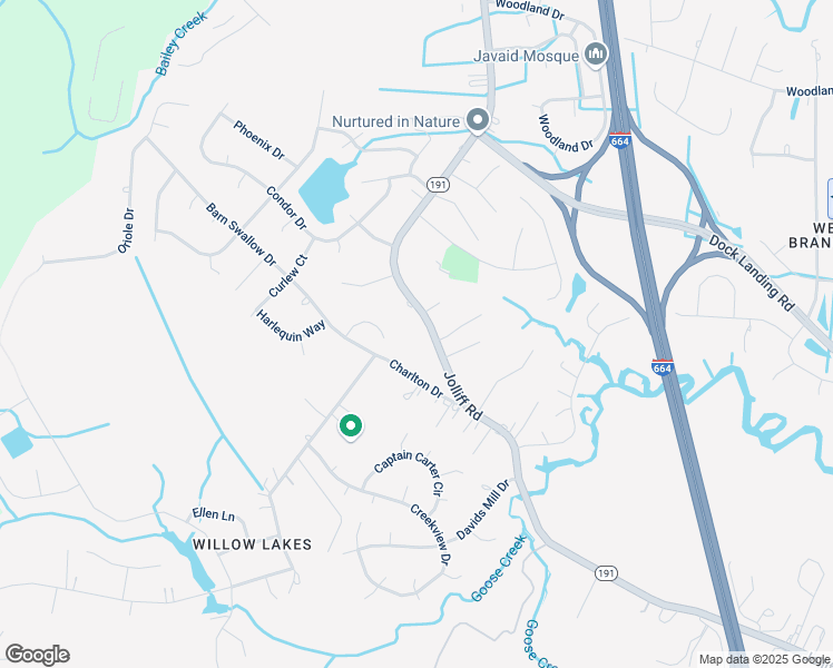 map of restaurants, bars, coffee shops, grocery stores, and more near 1548 Jolliff Road in Chesapeake