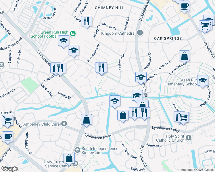 map of restaurants, bars, coffee shops, grocery stores, and more near 1102 Woodenshoe Court in Virginia Beach