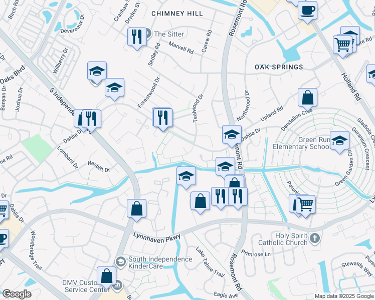 map of restaurants, bars, coffee shops, grocery stores, and more near 3683 Windmill Drive in Virginia Beach