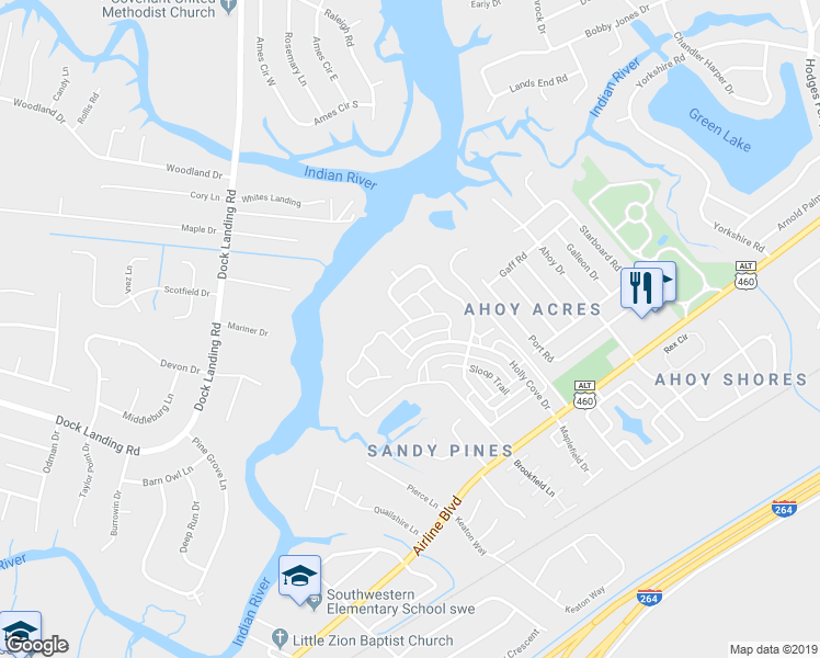 map of restaurants, bars, coffee shops, grocery stores, and more near 4194 Taught Line Loop in Chesapeake