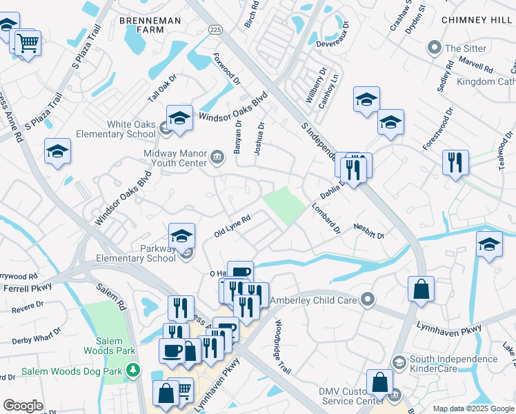 map of restaurants, bars, coffee shops, grocery stores, and more near 4130 Old Lyne Road in Virginia Beach