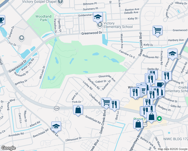 map of restaurants, bars, coffee shops, grocery stores, and more near 414 Gloucester Avenue in Portsmouth