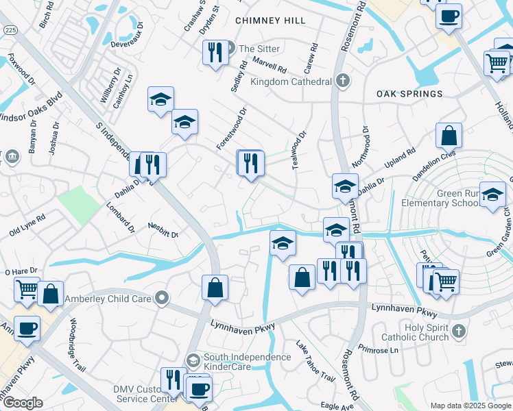 map of restaurants, bars, coffee shops, grocery stores, and more near 3591 Windmill Drive in Virginia Beach
