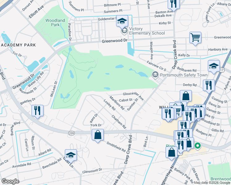 map of restaurants, bars, coffee shops, grocery stores, and more near 414 Gloucester Avenue in Portsmouth