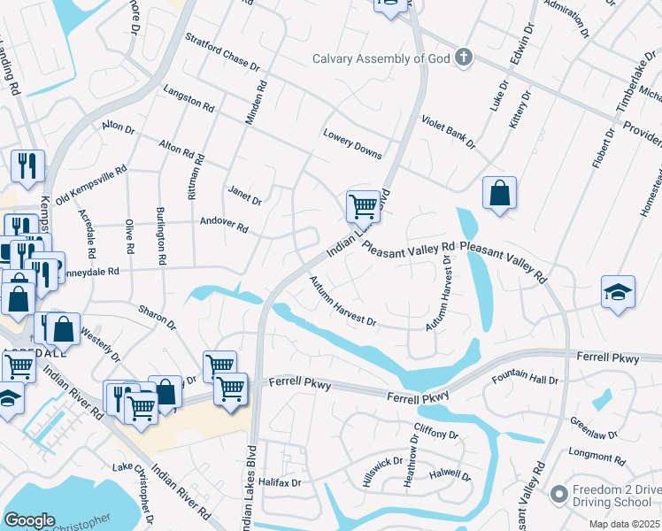 map of restaurants, bars, coffee shops, grocery stores, and more near 1208 Ferndale Court in Virginia Beach