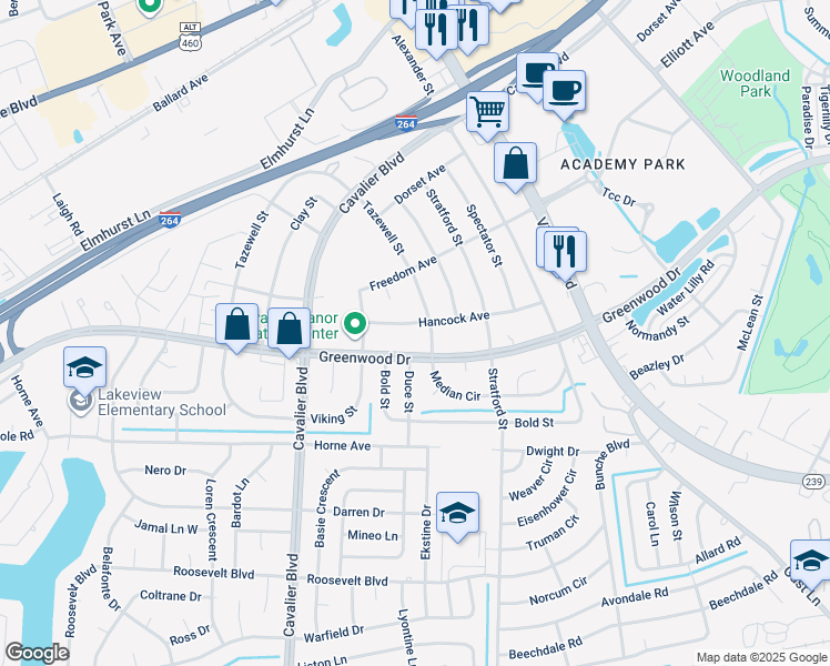 map of restaurants, bars, coffee shops, grocery stores, and more near 903 Hancock Avenue in Portsmouth