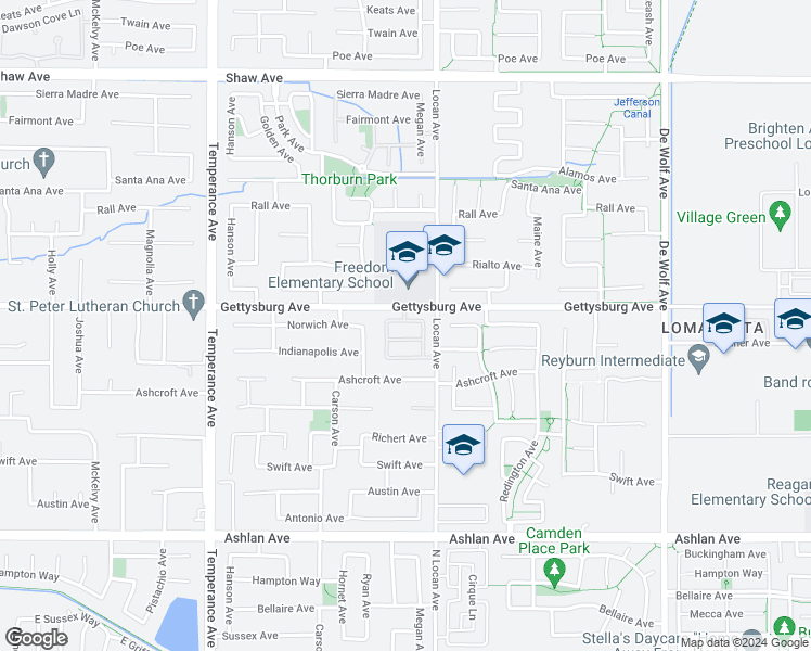 map of restaurants, bars, coffee shops, grocery stores, and more near 2944 Norwich Avenue in Clovis