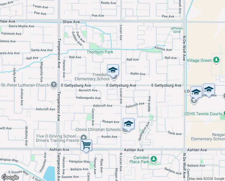map of restaurants, bars, coffee shops, grocery stores, and more near 2933 Norwich Avenue in Clovis