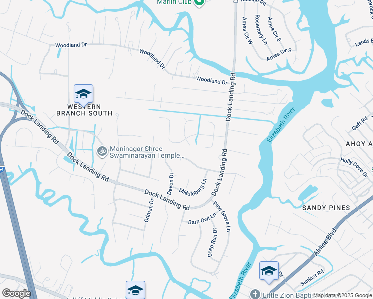 map of restaurants, bars, coffee shops, grocery stores, and more near 1702 Inez Lane in Chesapeake