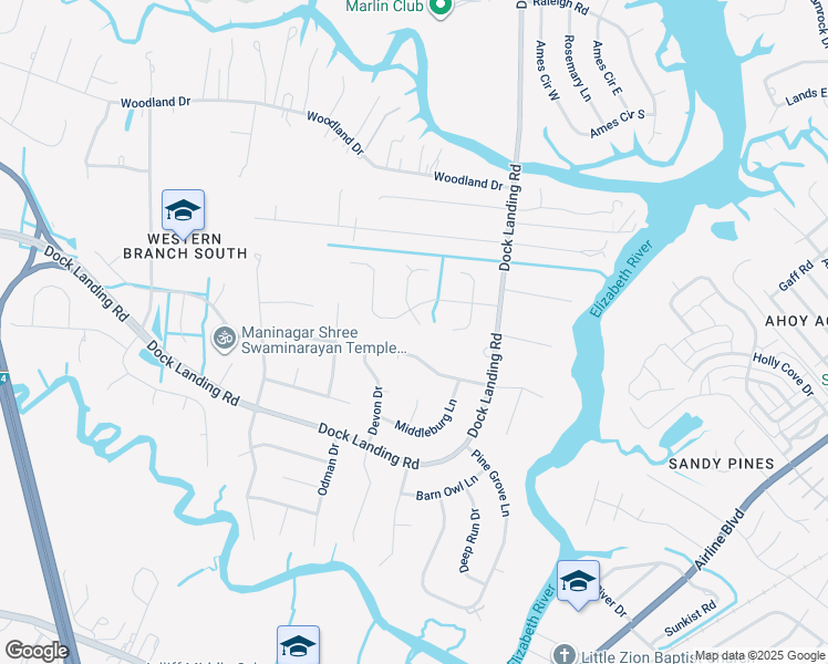 map of restaurants, bars, coffee shops, grocery stores, and more near 1702 Inez Lane in Chesapeake