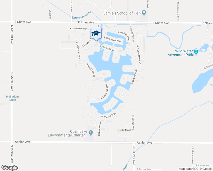 map of restaurants, bars, coffee shops, grocery stores, and more near East Landmark Way & Heron Way in Clovis
