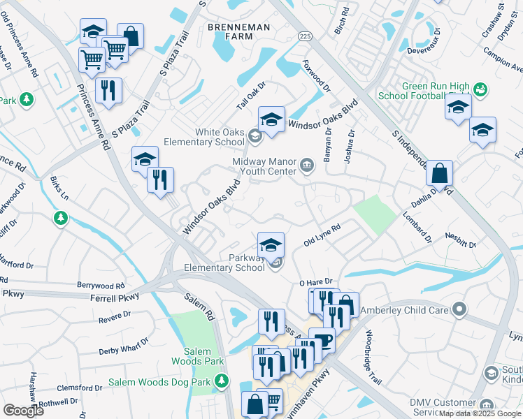 map of restaurants, bars, coffee shops, grocery stores, and more near 918 Devastator Run in Virginia Beach