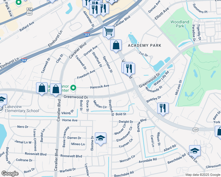 map of restaurants, bars, coffee shops, grocery stores, and more near 719 Hancock Avenue in Portsmouth