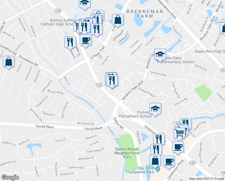 map of restaurants, bars, coffee shops, grocery stores, and more near 4402 Princess Anne Road in Virginia Beach