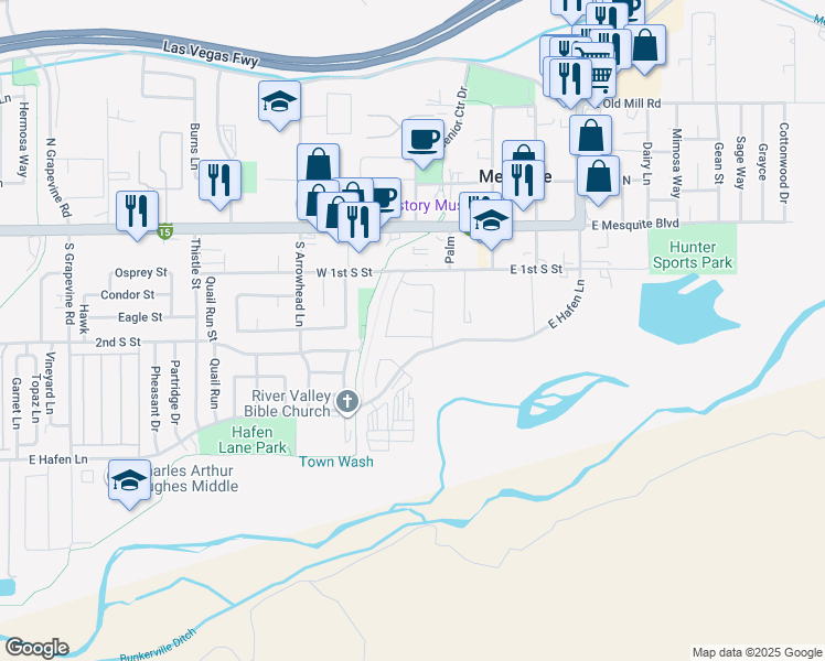 map of restaurants, bars, coffee shops, grocery stores, and more near 179 Lantana Lane in Mesquite