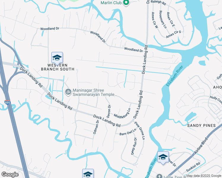 map of restaurants, bars, coffee shops, grocery stores, and more near 4101 Scotfield Drive in Chesapeake