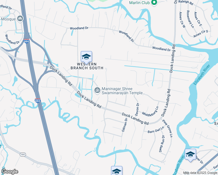 map of restaurants, bars, coffee shops, grocery stores, and more near 1704 Eagle Hill Drive in Chesapeake