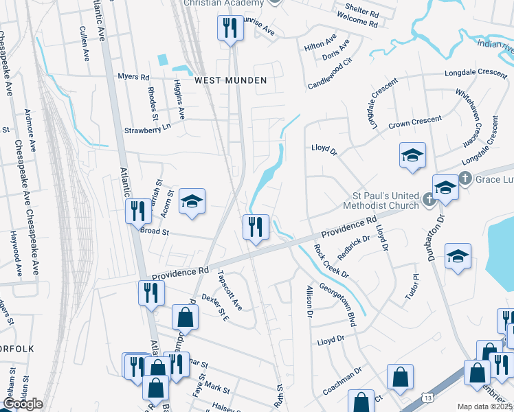 map of restaurants, bars, coffee shops, grocery stores, and more near 300 Daffodil Lane in Chesapeake