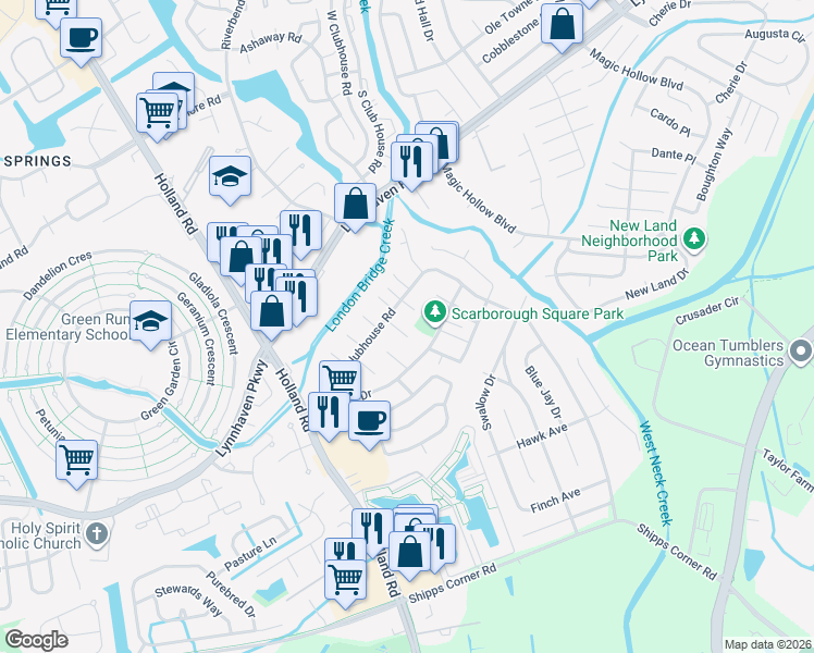 map of restaurants, bars, coffee shops, grocery stores, and more near 3205 Chesterton Court in Virginia Beach