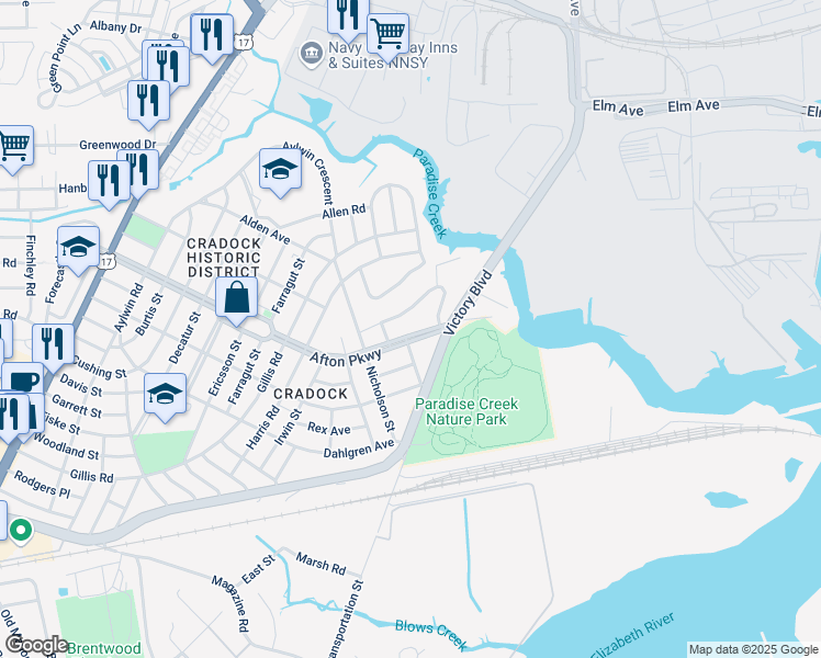 map of restaurants, bars, coffee shops, grocery stores, and more near 6 Kennedy Drive in Portsmouth