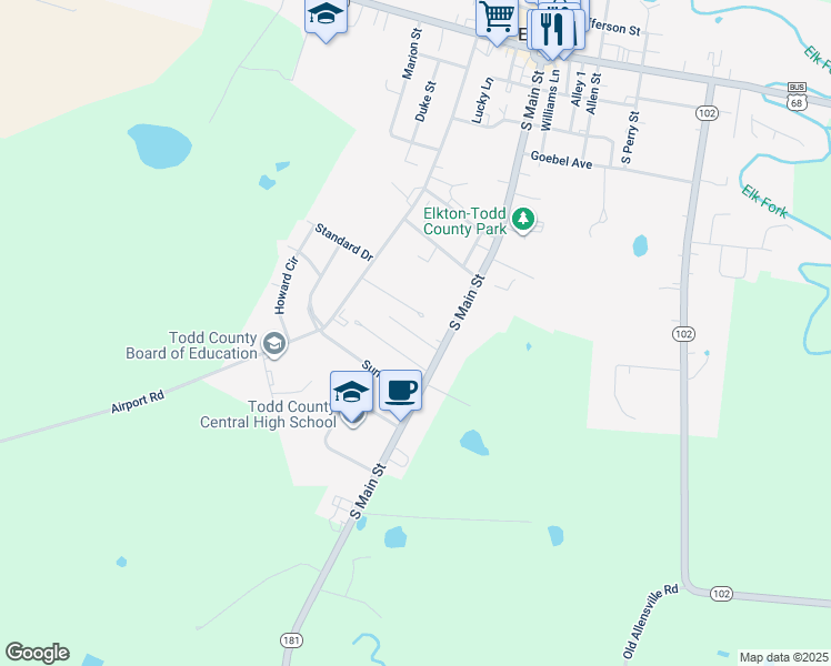 map of restaurants, bars, coffee shops, grocery stores, and more near 102-106 Glenn Court in Elkton