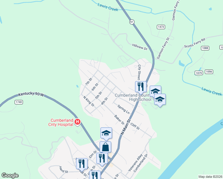 map of restaurants, bars, coffee shops, grocery stores, and more near 701 4th Street in Burkesville