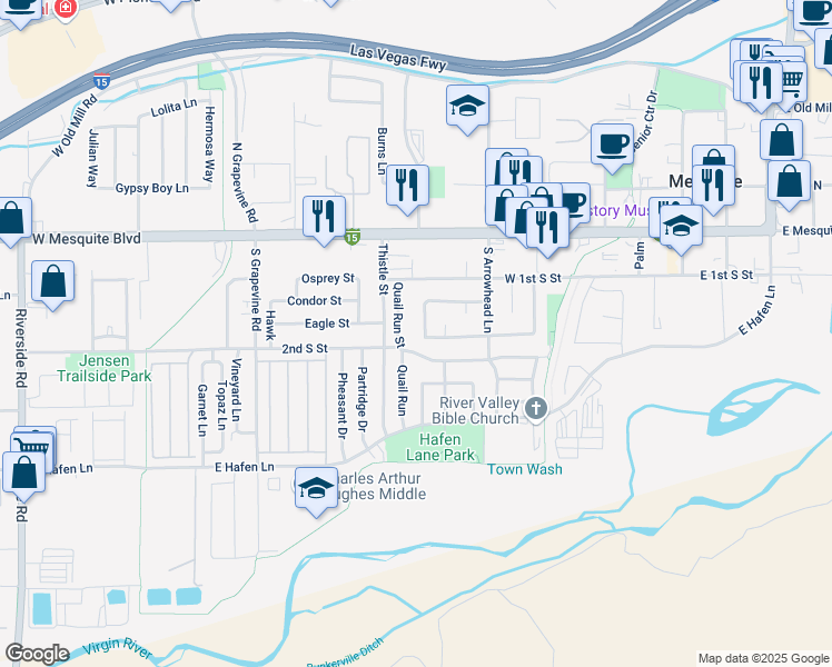 map of restaurants, bars, coffee shops, grocery stores, and more near 169 Blackfoot Street in Mesquite
