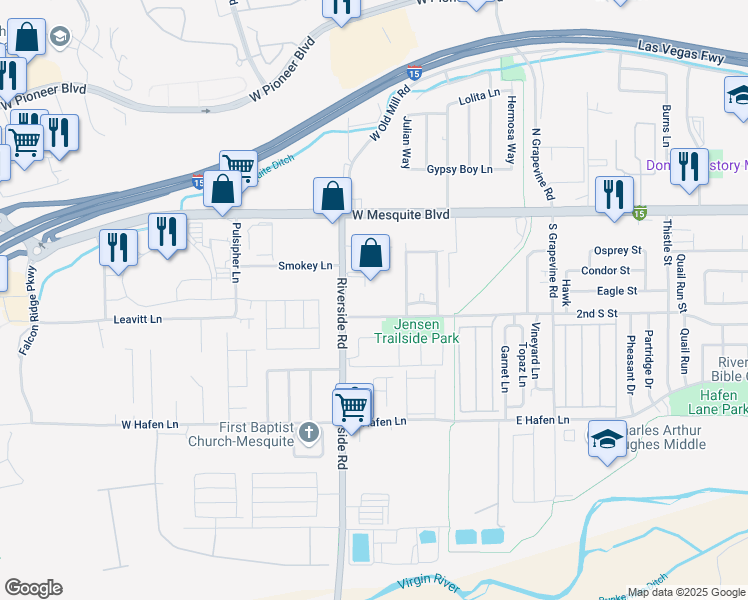 map of restaurants, bars, coffee shops, grocery stores, and more near 777 2nd South Street in Mesquite