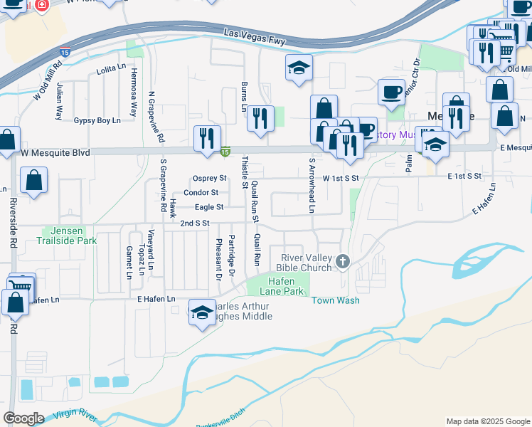 map of restaurants, bars, coffee shops, grocery stores, and more near 169 Blackfoot Street in Mesquite
