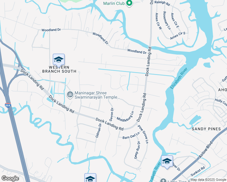 map of restaurants, bars, coffee shops, grocery stores, and more near 4101 Scotfield Drive in Chesapeake