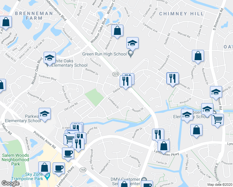 map of restaurants, bars, coffee shops, grocery stores, and more near 1201 Reardon Circle in Virginia Beach