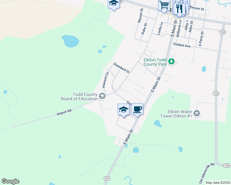 map of restaurants, bars, coffee shops, grocery stores, and more near State Highway 2127 in Elkton