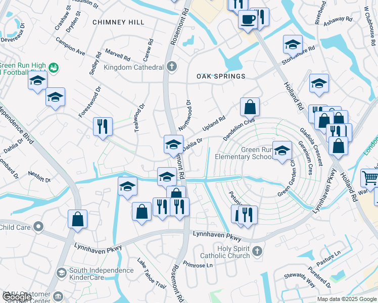 map of restaurants, bars, coffee shops, grocery stores, and more near 1205 Shawn Drive in Virginia Beach